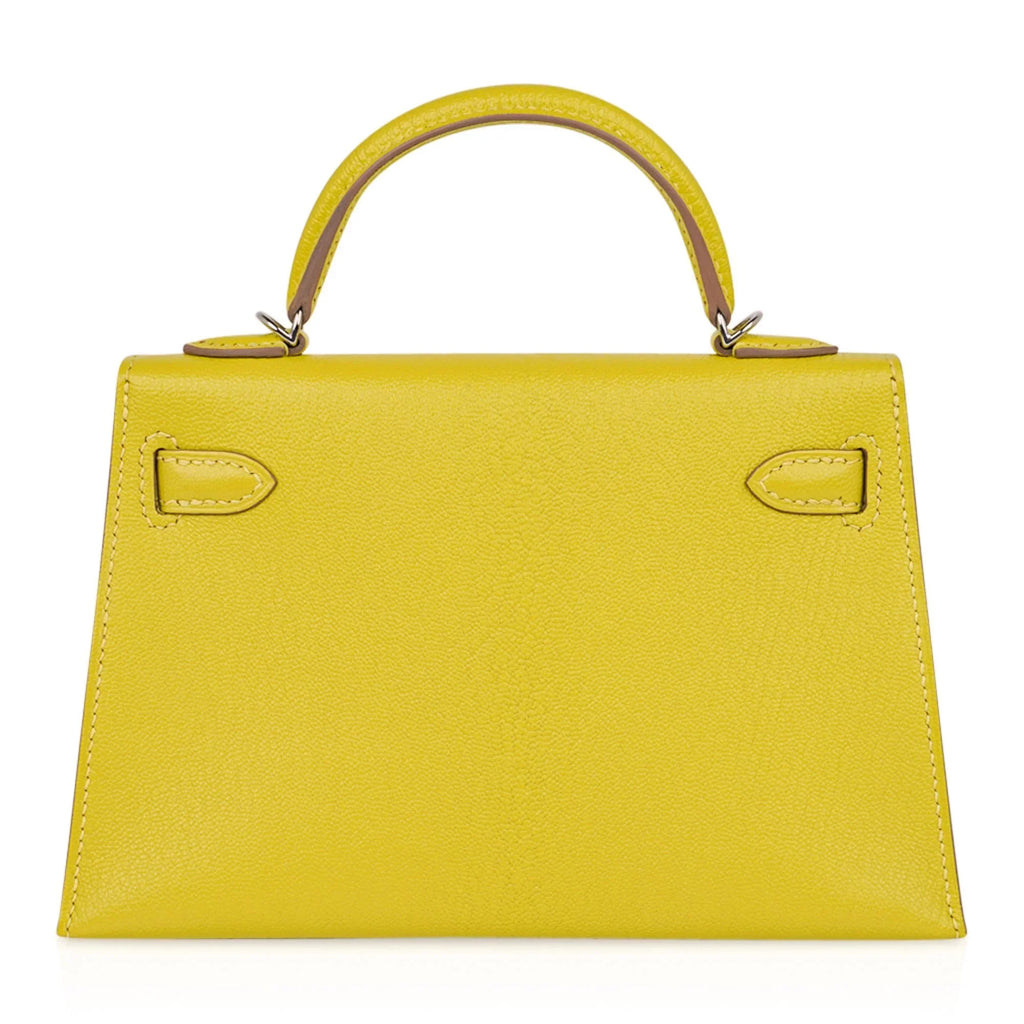 Kelly 20 Mini Sellier Bag Lime Chevre Leather Palladium New w/Box