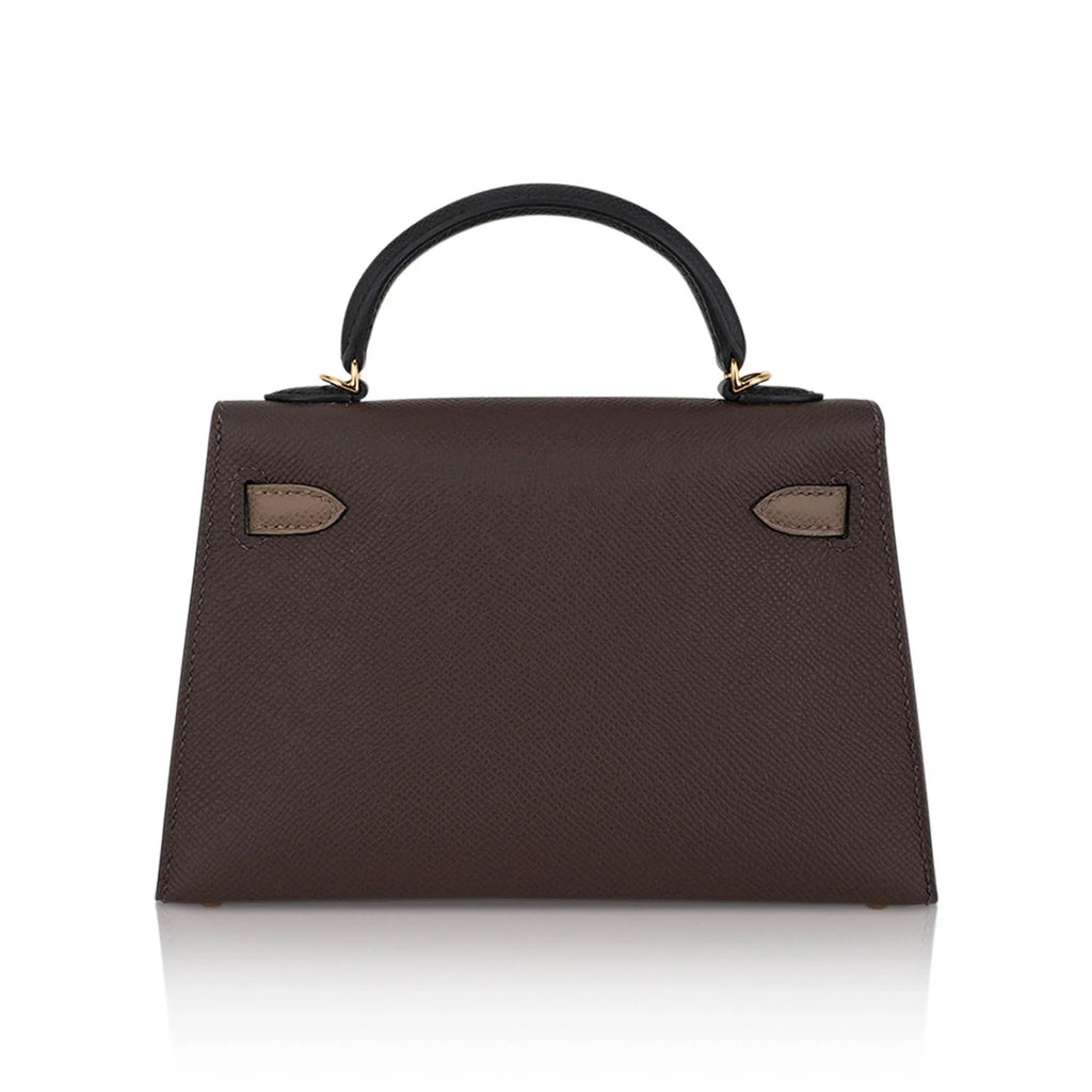 Special Order HSS Mini Kelly 20 Sellier Bag Ecorce Etoupe and Black with Gold Hardware
