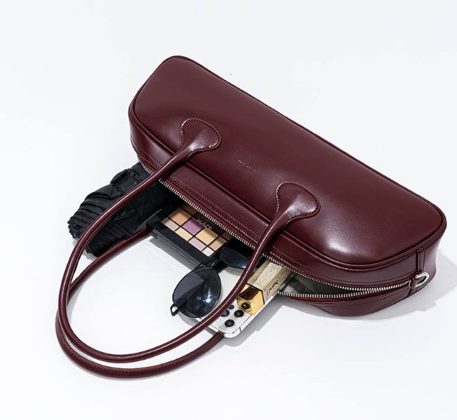 Bowling Bag Style Genuine Leather Women's Handbag