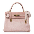 Kelly 28 Pink Dalmation Buffalo Skipper Leather Bag Gold Hardware