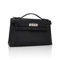 Kelly Pochette Clutch Bag Black Swift Leather with Palladium Hardware