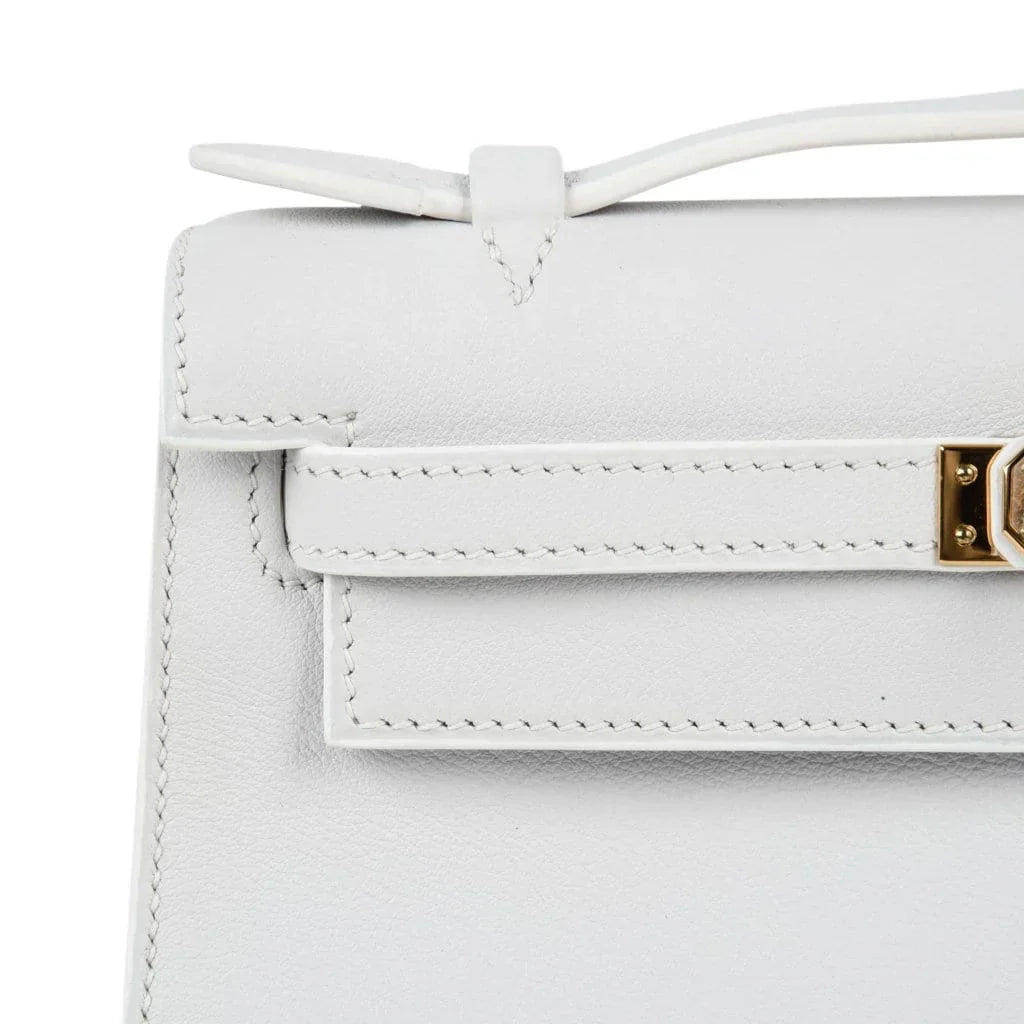 Kelly Pochette Clutch Bag Very Rare White Gold Hardware