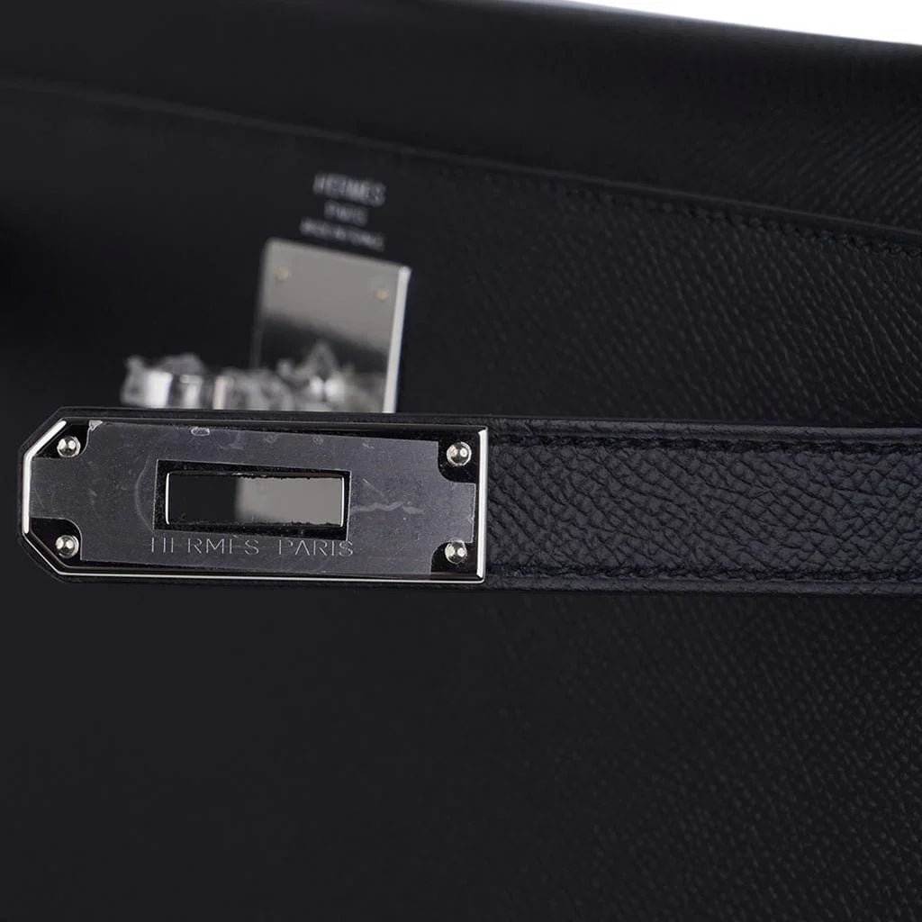Kelly 28 Sellier Bag Black Epsom Leather with Palladium Hardware