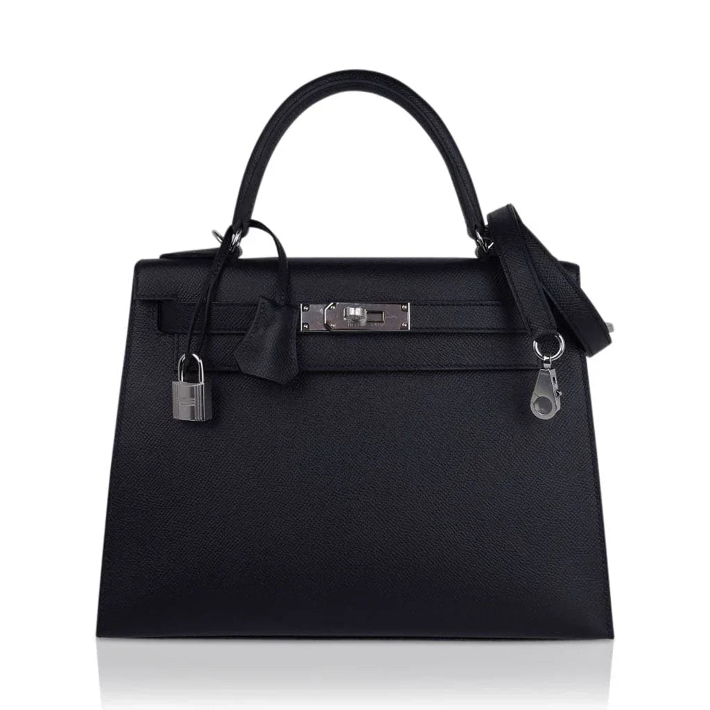 Kelly 28 Sellier Bag Black Epsom Leather with Palladium Hardware
